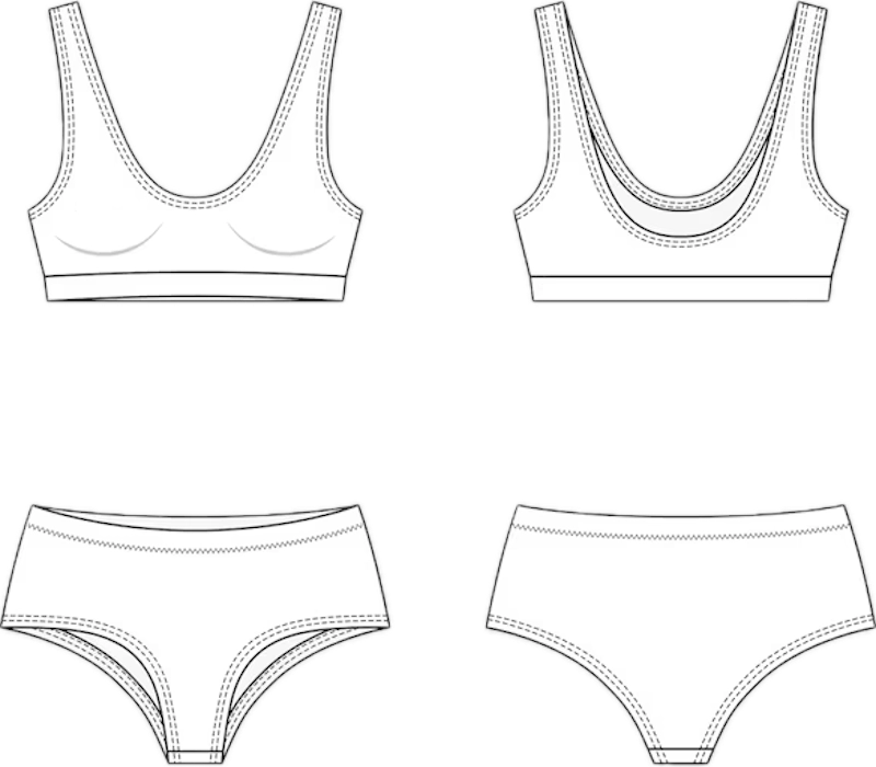 Comfortable and stylish ladies' lingerie set, including shortie briefs and a sportive bra.